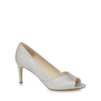Silver glittery peep toe court shoes